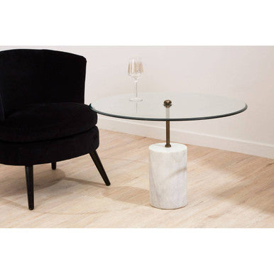 White Marble Base Side Table with Clear Glass Top | Rany