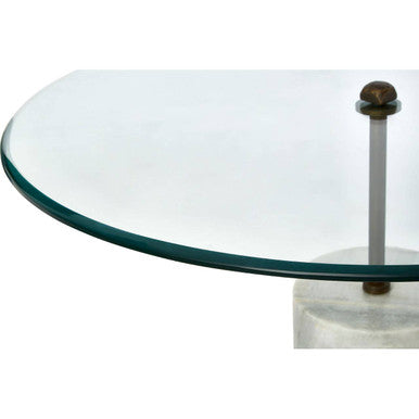 White Marble Base Side Table with Clear Glass Top | Rany
