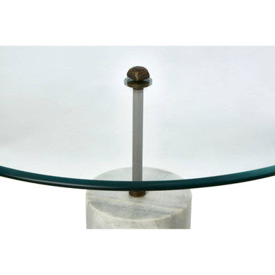 White Marble Base Side Table with Clear Glass Top | Rany