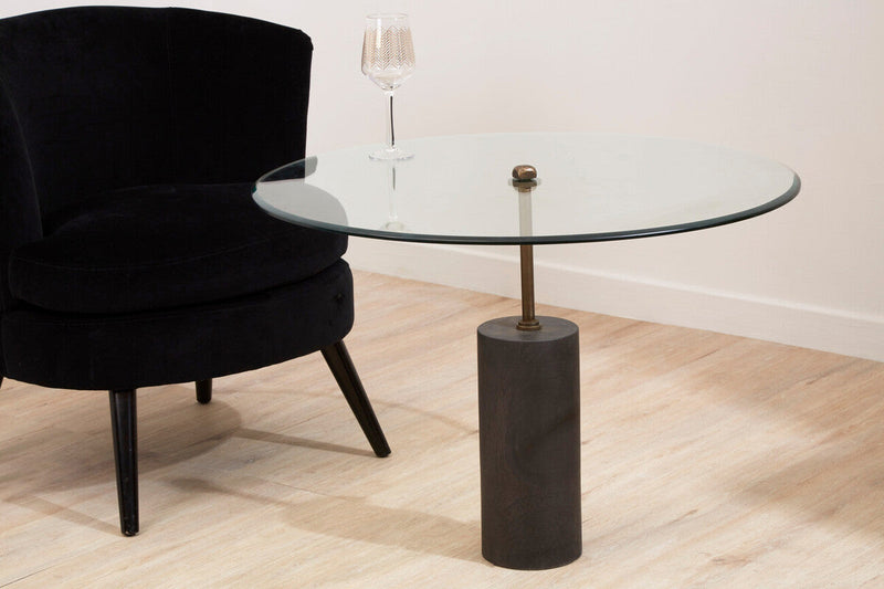Black Marble Base Side Table with Clear Glass Top | Rany