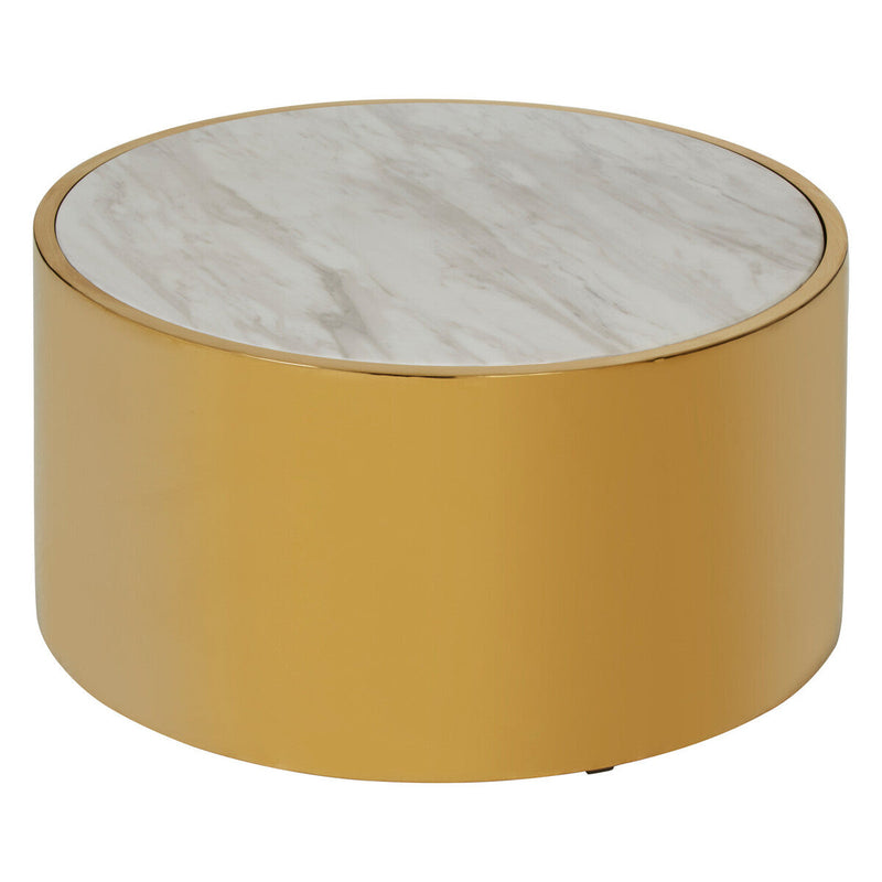 White Marble Effect Top Round Coffee Table with Gold Steel Frame | Carlox