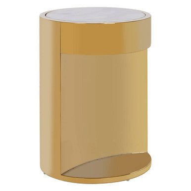 White Marble Effect Round Side Table with Gold Finish Metallic Base | Carlox