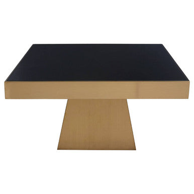 Black Tempered Glass Coffee Table with Gold Square Finish Stainless Steel Base | Carlox