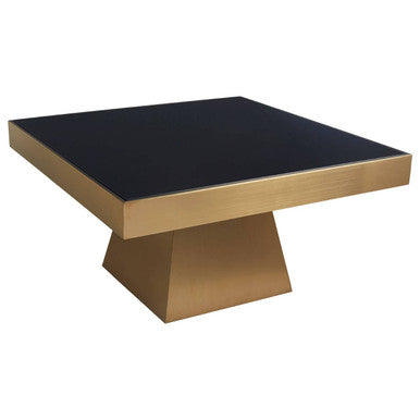 Black Tempered Glass Coffee Table with Gold Square Finish Stainless Steel Base | Carlox