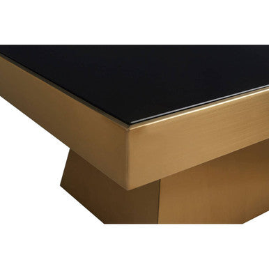 Black Tempered Glass Coffee Table with Gold Square Finish Stainless Steel Base | Carlox