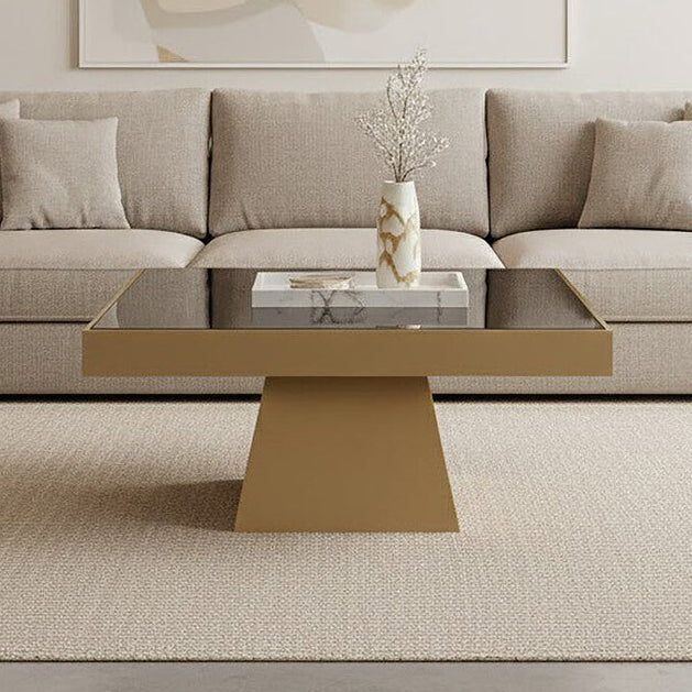Black Tempered Glass Coffee Table with Gold Square Finish Stainless Steel Base | Carlox