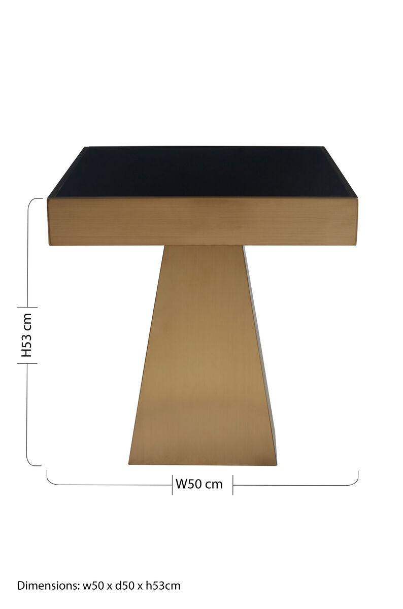 Gold Square Finish Frame Side Table with Black Tempered Glass Top | Carlox
