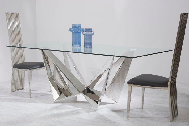 Silver Tempered Glass Top Dining Table with Silver Chrome Legs | Carlox