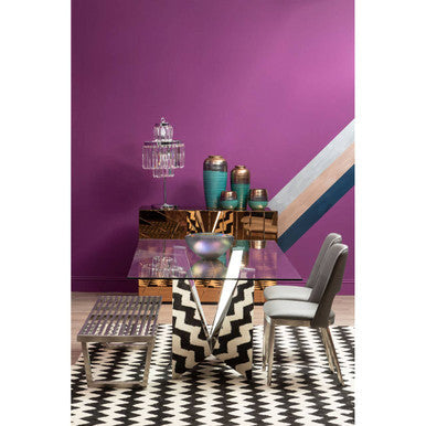 Silver Tempered Glass Top Dining Table with Silver Chrome Legs | Carlox