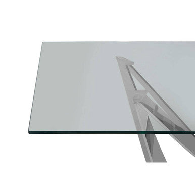 Silver Tempered Glass Top Dining Table with Silver Chrome Legs | Carlox