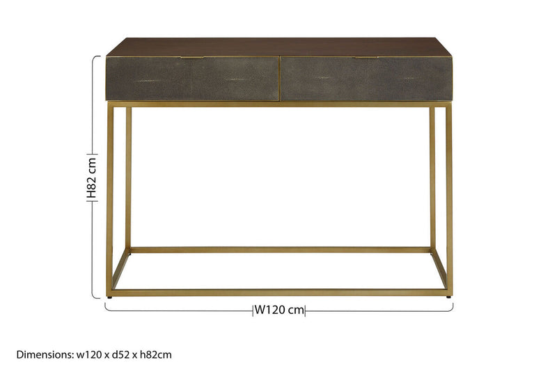 Textured Shahgreen 2 Drawer Gold Finish Console Table | Kempton