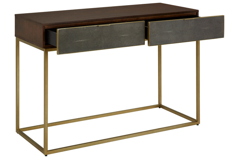 Textured Shahgreen 2 Drawer Gold Finish Console Table | Kempton