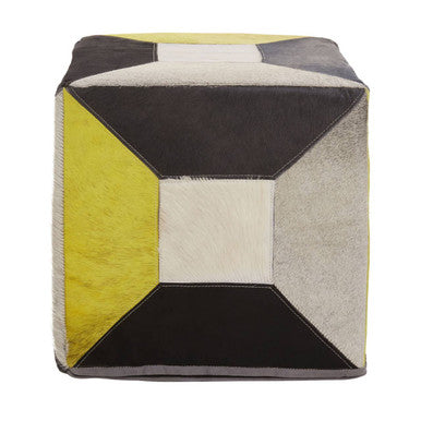 Geometric Design Hair on Leather Pouffe | Safira