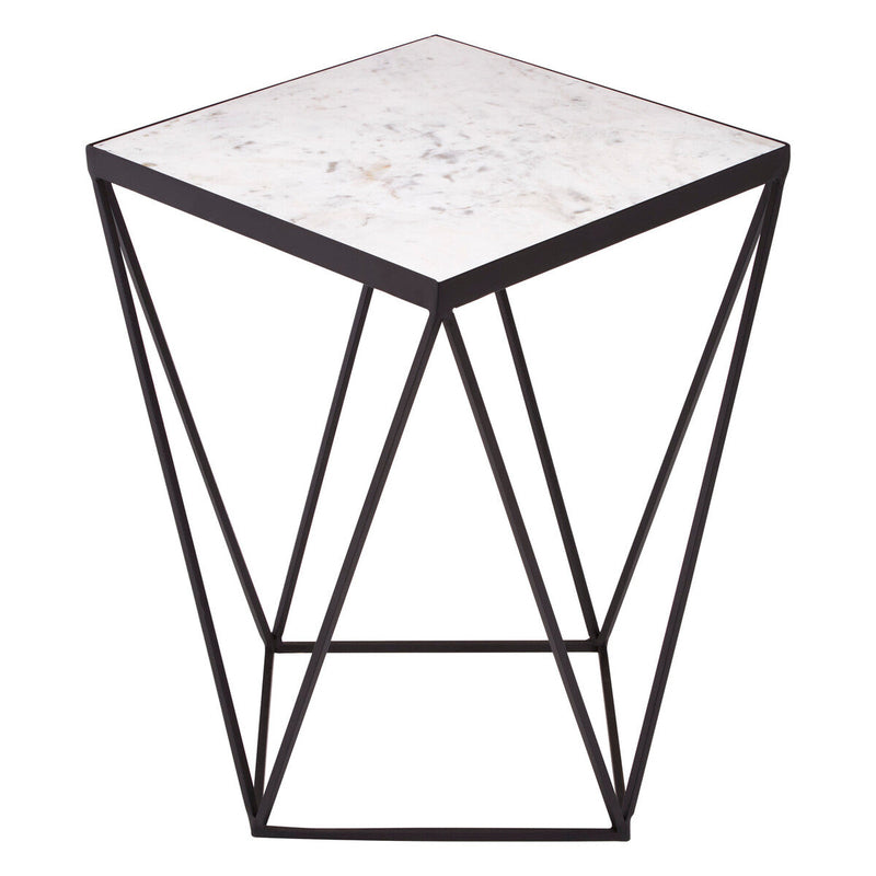 White Marble Top Square Side Table with Black Finish Metal Base | Shalimar