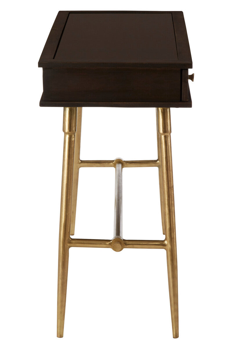 Grey Glass Top 3 Drawer Console Table in Gold Finish Frame | Sagor