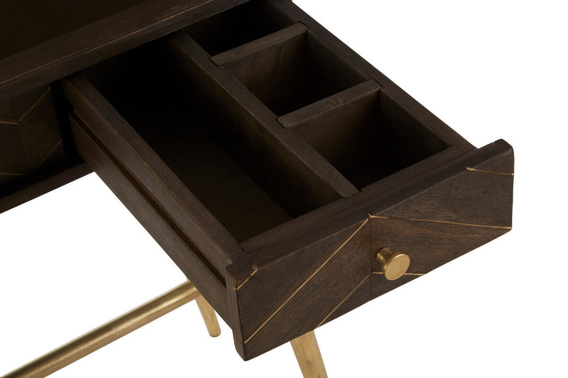 Grey Glass Top 3 Drawer Console Table in Gold Finish Frame | Sagor