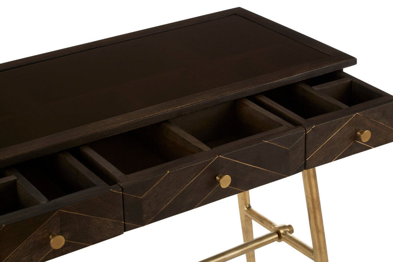 Grey Glass Top 3 Drawer Console Table in Gold Finish Frame | Sagor