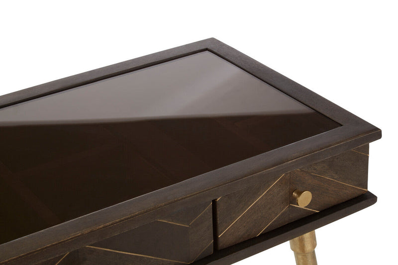 Grey Glass Top 3 Drawer Console Table in Gold Finish Frame | Sagor