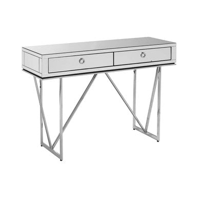 Silver  Mirrored Glass 2 Drawer Console Table, Rovo