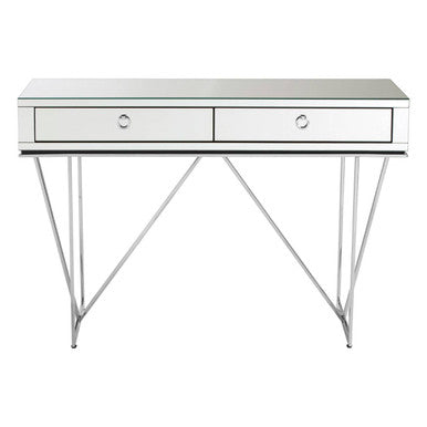 Silver  Mirrored Glass 2 Drawer Console Table, Rovo