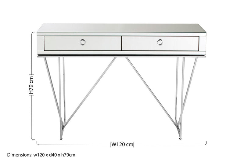 Silver  Mirrored Glass 2 Drawer Console Table, Rovo