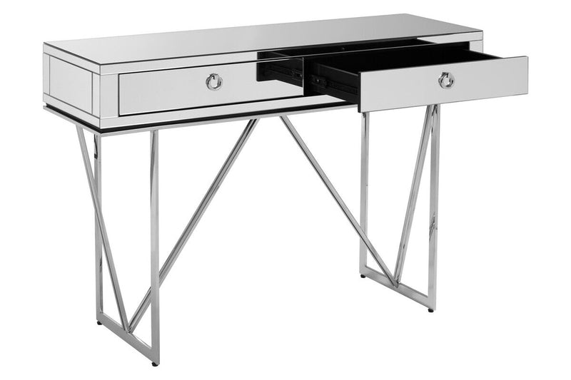 Silver  Mirrored Glass 2 Drawer Console Table, Rovo