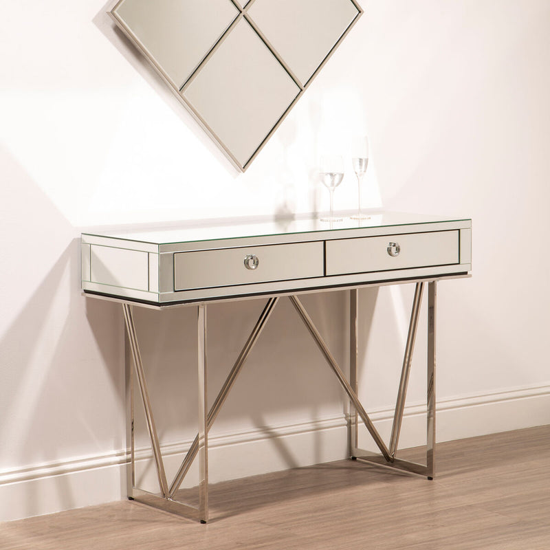 Silver  Mirrored Glass 2 Drawer Console Table, Rovo