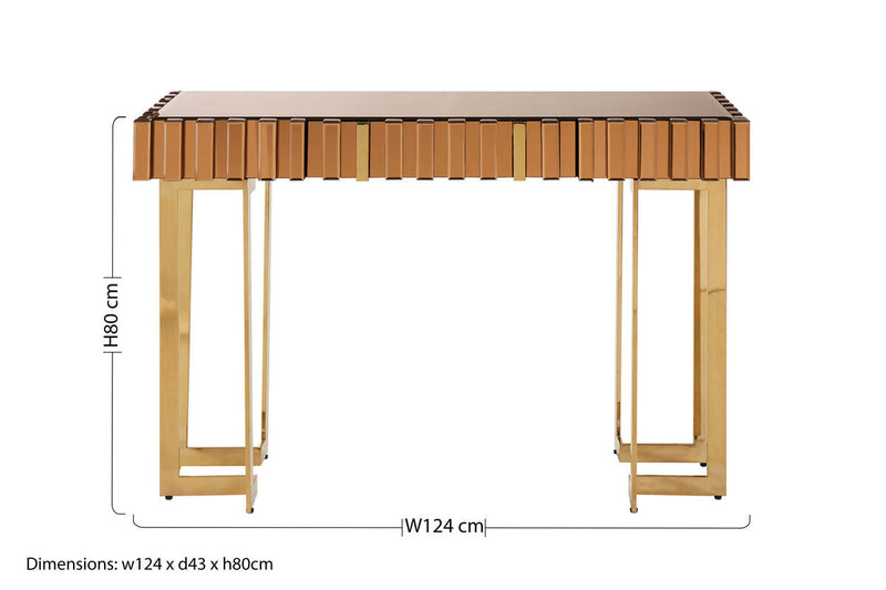 Gold Mirrored Top Console Table with 1 Storage Drawer and Gold Polished Stainless Steel Frame | Rivoli
