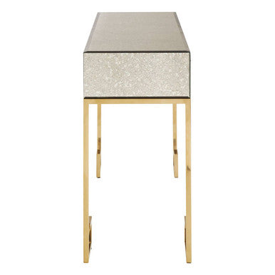 Gold Antique Mirrored Glass and Steel Frame Console Table with 2 Drawers | Rieti