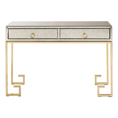 Gold Antique Mirrored Glass and Steel Frame Console Table with 2 Drawers | Rieti
