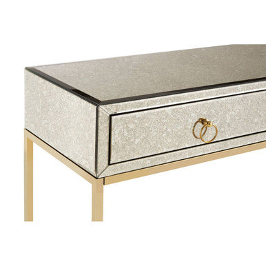 Gold Antique Mirrored Glass and Steel Frame Console Table with 2 Drawers | Rieti