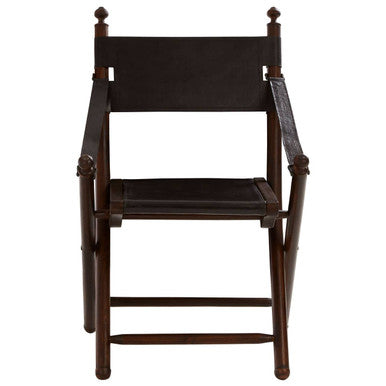 Black Leather and Teak Wood Folding Chair | Inca