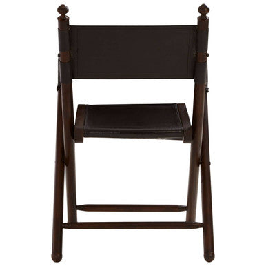 Black Leather and Teak Wood Folding Chair | Inca
