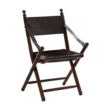 Black Leather and Teak Wood Folding Chair | Inca