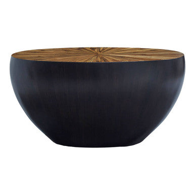 Natural Starburst Patterned Wood Top Round Ebony Console Table with Grey Bamboo Base | Gabo