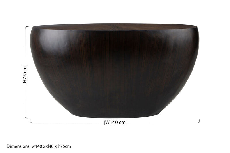 Natural Starburst Patterned Wood Top Round Ebony Console Table with Grey Bamboo Base | Gabo