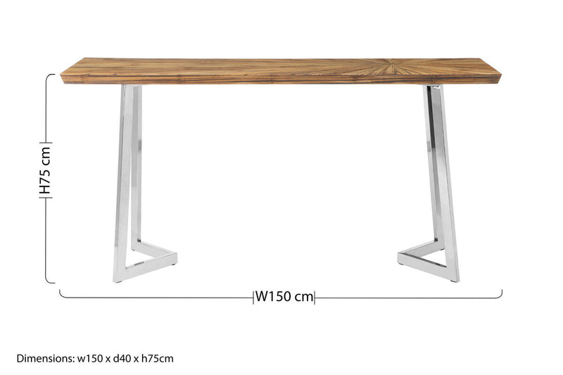 Natural Textured Bamboo Top Console Table with Silver Stainless Steel Frame | Gabar