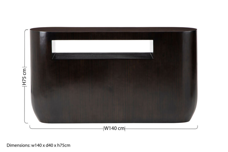 Black Oval Ebony Bamboo Console Table with Curved Edges and Undershelf Storage | Gabelle