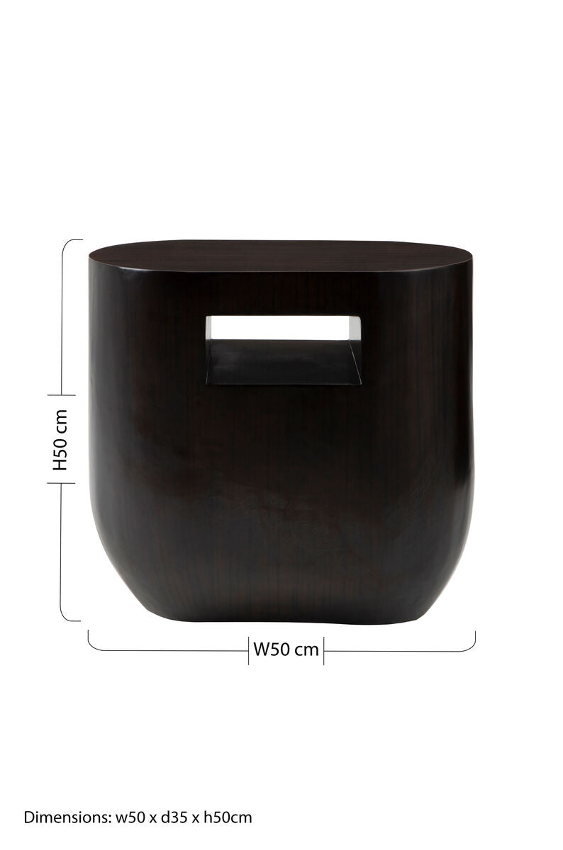 Black Oval Ebony Bamboo Side Table with Curved Edges and Undershelf Storage | Gabelle