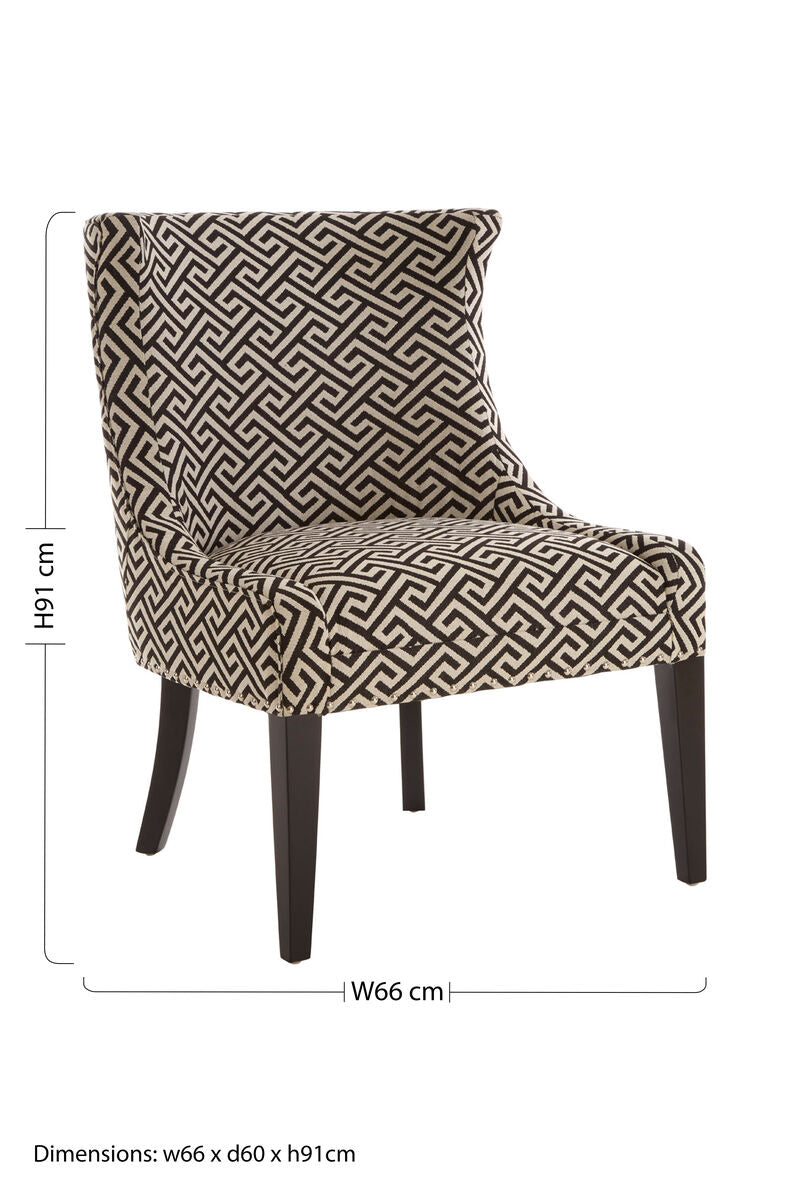 Greek Key Design Accent Chair with Black Legs | Regents Park
