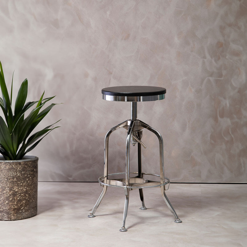 Chrome and Ash Wood Adjustable Bar Stool | Gator