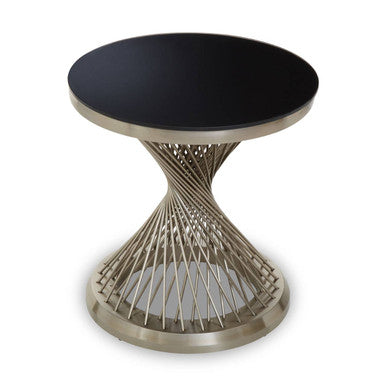 Black Hourglass Top Side Table with Silver Stainless Steel Base | Anzio
