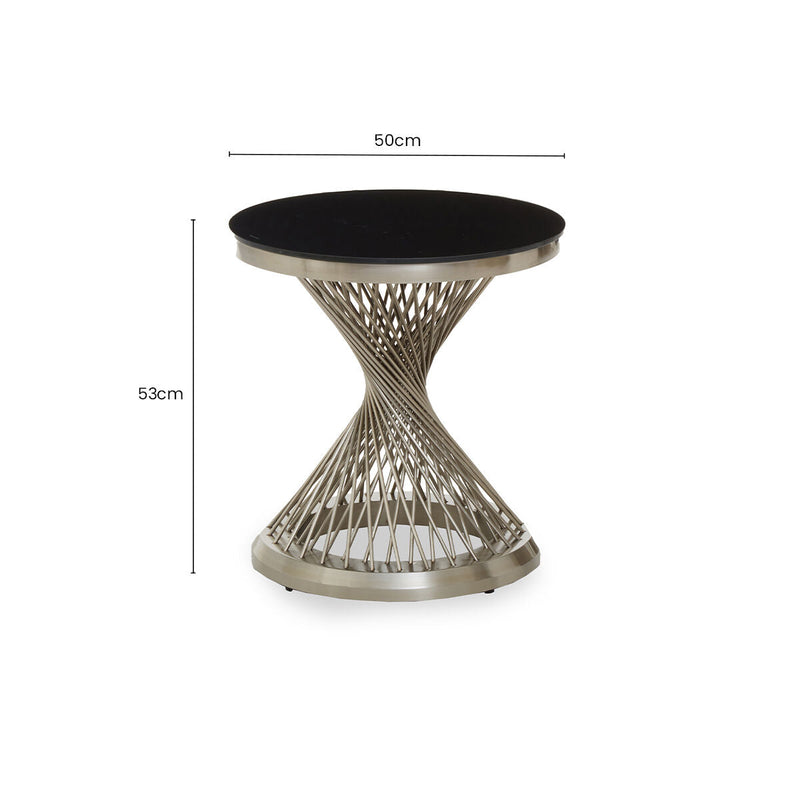 Black Hourglass Top Side Table with Silver Stainless Steel Base | Anzio