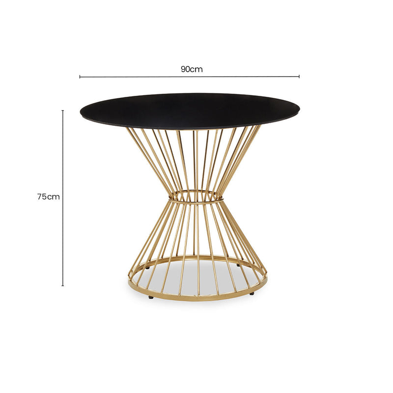 Hourglass Dining Table with Black Glass Top and Gold Base | Anzio