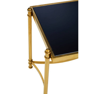 Gold Finish Base Side Table with Black Glass Top | Ackley