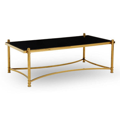 Gold Finish Base Coffee Table with Black Glass Top | Ackley