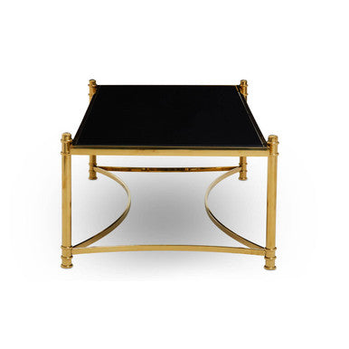 Gold Finish Base Coffee Table with Black Glass Top | Ackley