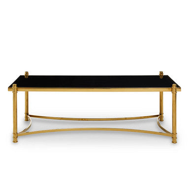 Gold Finish Base Coffee Table with Black Glass Top | Ackley