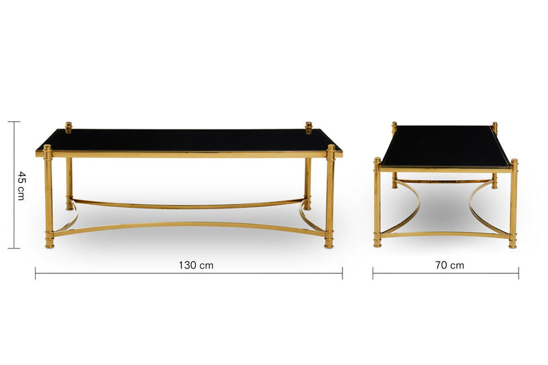 Gold Finish Base Coffee Table with Black Glass Top | Ackley