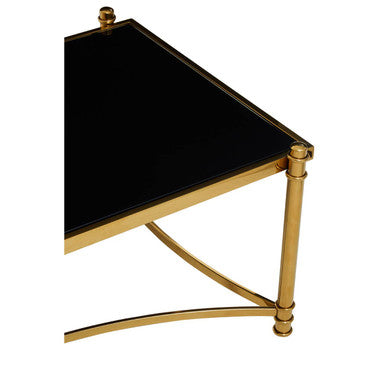 Gold Finish Base Coffee Table with Black Glass Top | Ackley